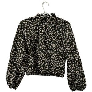 ZARA EUC Ditsy Floral Mock Neck Cropped Balloon Sleeve Top Size Medium